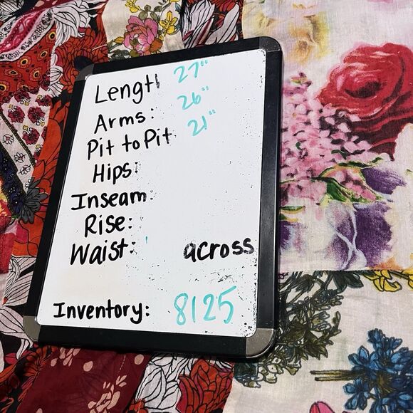 Magazine Floral Sheer Boho Red Blue V Neck Blouse Top Size M Roll Tab Sleeve - Picture 13 of 13